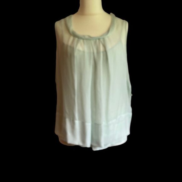 0187 DKNY Pale Mint Green Silk Sleeveless Blouse with Matching Cami Size 14 New - Picture 1 of 8